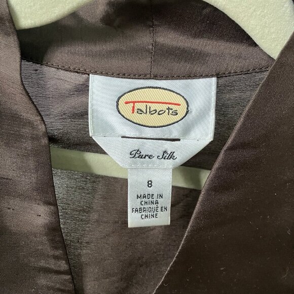 Vintage Talbots Silk Tank Womens 8 Brown 90s Minimalist Neutral Sleeveless Top - Picture 2 of 8
